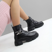 Черные ботинки со снимающимися цепочками из натуральной кожи и с натуральным мехом на молнии и с шнурками SALVARINO